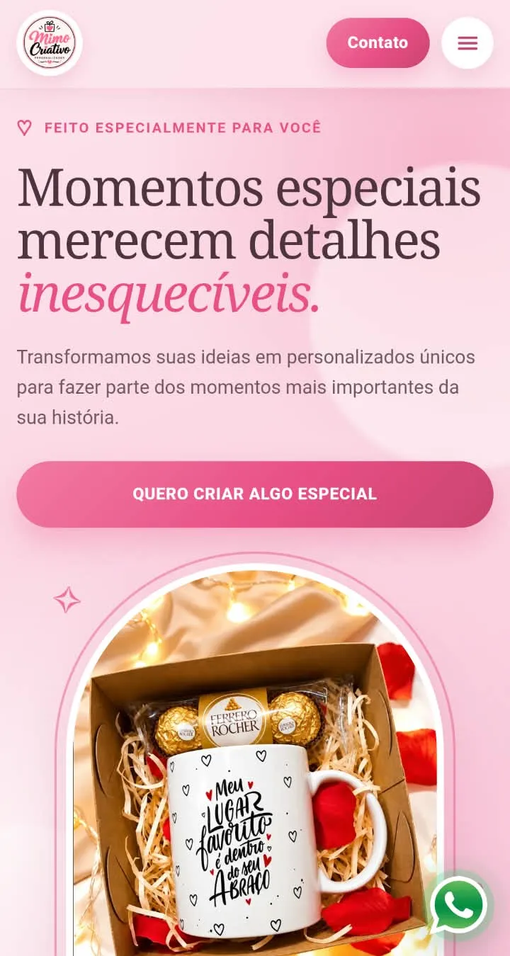 Versão para celular do site da Mimo Criativo